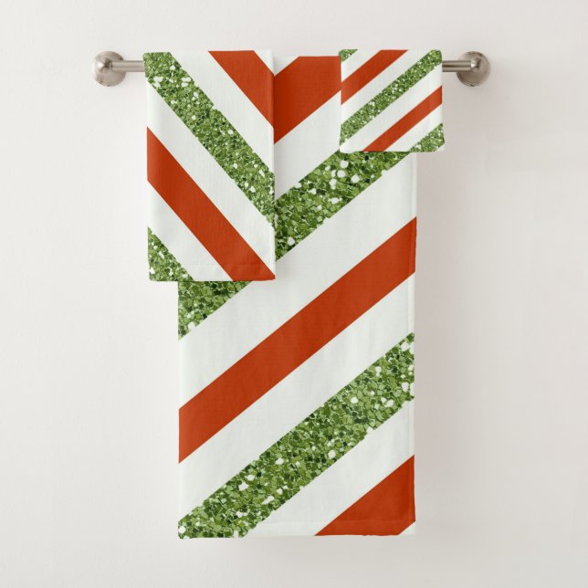 Conjunto De Toalhas Listras de Brilho Vermelho e Verde Claro de Feriad (Insitu)