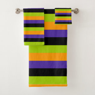 Conjunto De Toalhas Listras de bruxa laranja roxo preto verde Hallowee