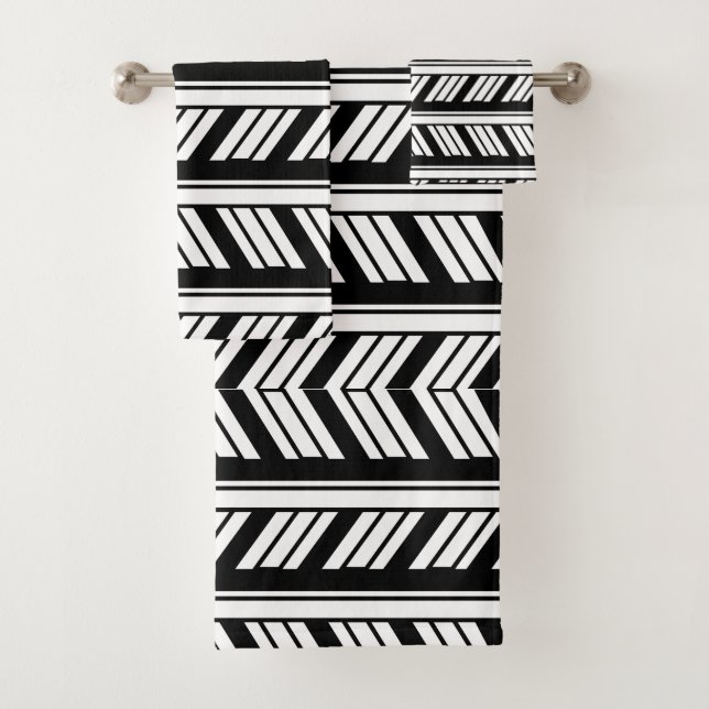 Conjunto De Toalhas Listras de Chevron Preto e Branco Padrão   (Insitu)