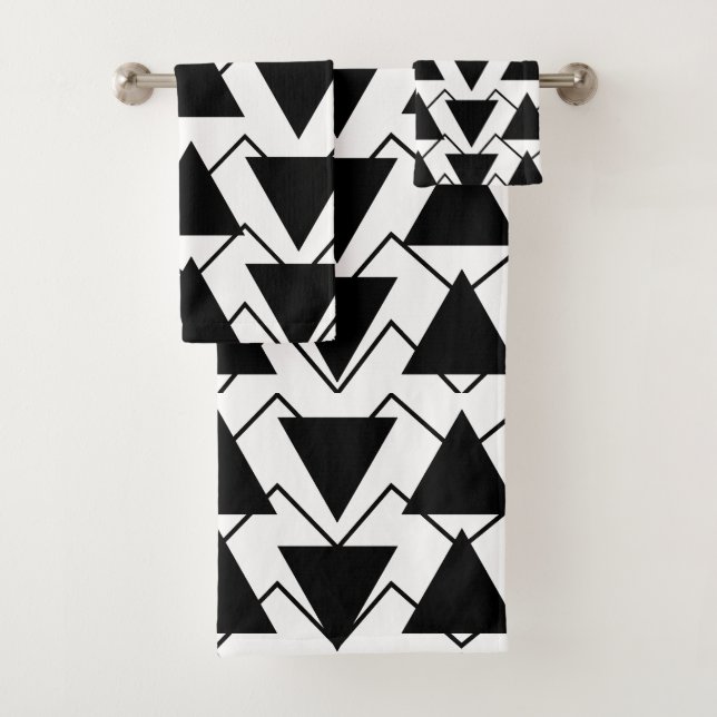 Conjunto De Toalhas Listras de Chevron Triangular Preto e Branco  (Insitu)