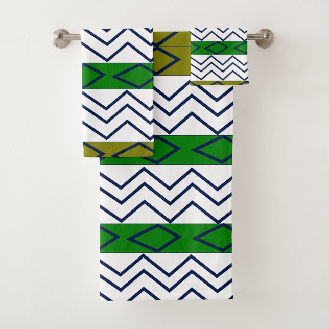 Conjunto De Toalhas Listras de Chevron Verde Padrão Geométrico  (Insitu)