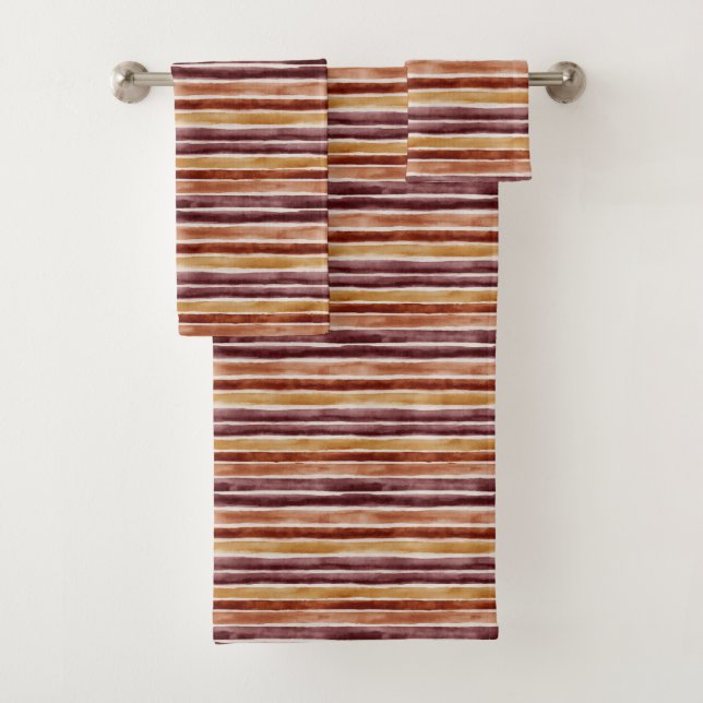 Conjunto De Toalhas Listras de Creme Laranja Borgonha (Insitu)