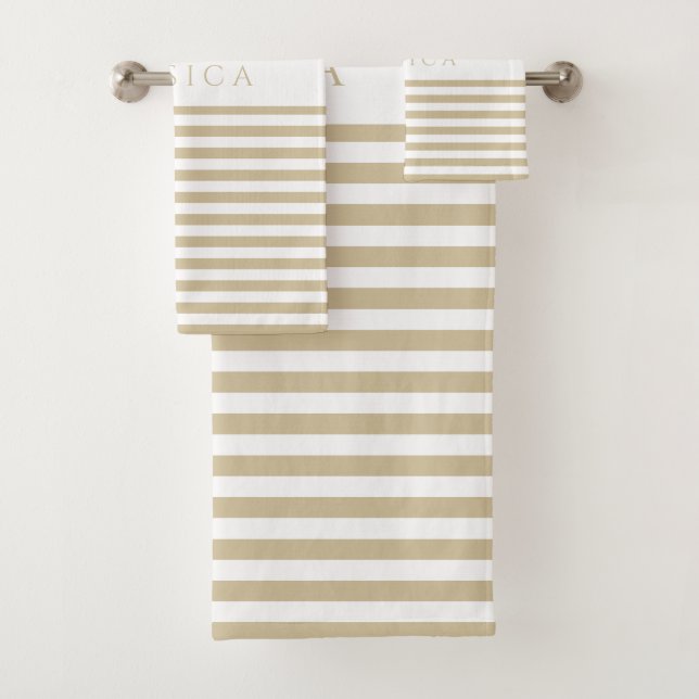 Conjunto De Toalhas Listras de Fazenda Bege e Branco Personalizado (Insitu)