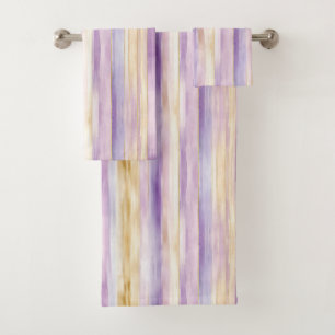 Conjunto De Toalhas Listras de Íris Creme Roxo  