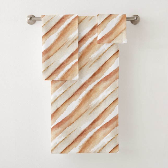 Conjunto De Toalhas Listras de Latte de Pêssego e Abóbora   (Insitu)