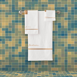 Conjunto De Toalhas Listras de monogramas brancos, elegantes e moderna