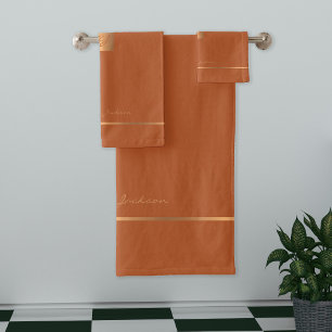 Conjunto De Toalhas Listras de monogramas laranja queimadas modernas