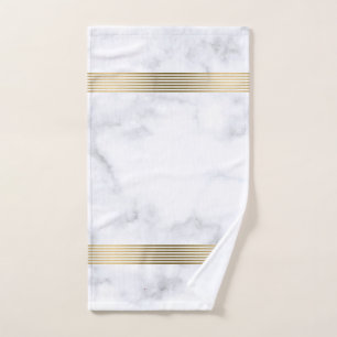 Conjunto De Toalhas Listras de ouro mármore, brancas e cinzas