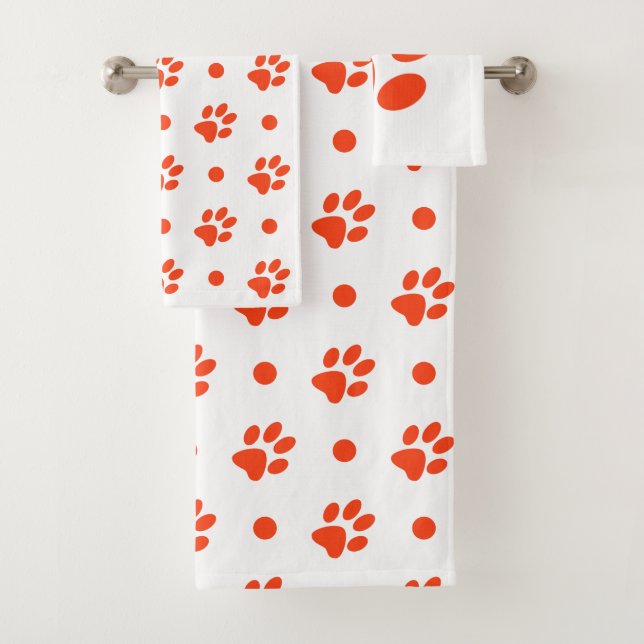Conjunto De Toalhas Listras de Pata Laranja e Branco e Bolinhas (Insitu)