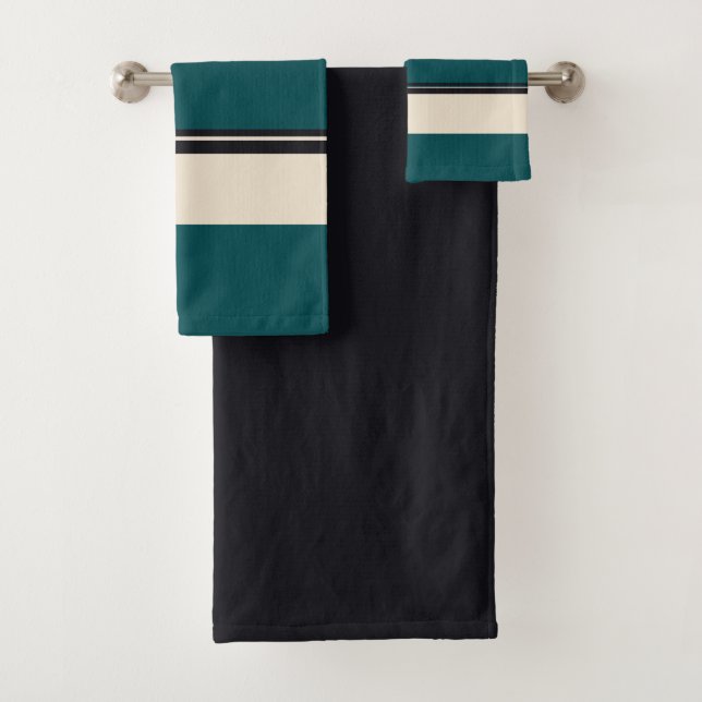 Conjunto De Toalhas Listras de Teal e Ônix (Insitu)