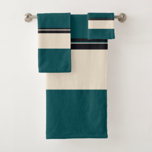 Conjunto De Toalhas Listras de Teal e Onyx