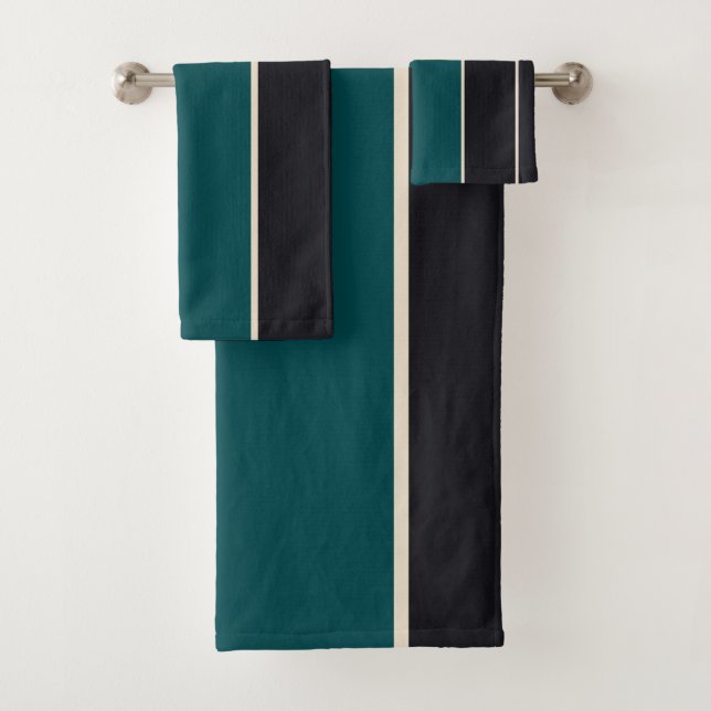 Conjunto De Toalhas Listras de Teal e Onyx (Insitu)