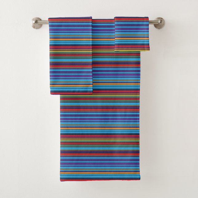 Conjunto De Toalhas Listras de violeta azul-brancas (Insitu)