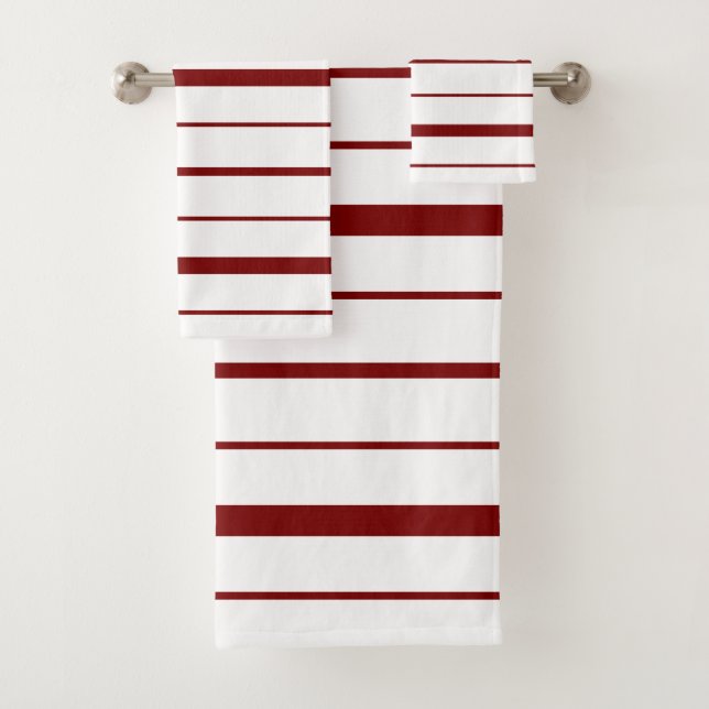 Conjunto De Toalhas Listras Design Burgundy  em Branco (Insitu)