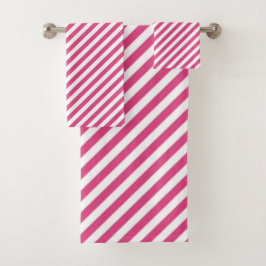 Conjunto De Toalhas Listras diagonais rosa e branco padrão