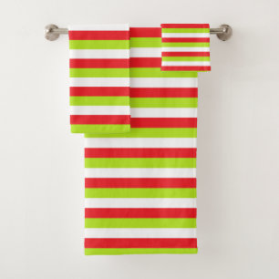 Conjunto De Toalhas Listras do vermelho, do verde limão e do branco