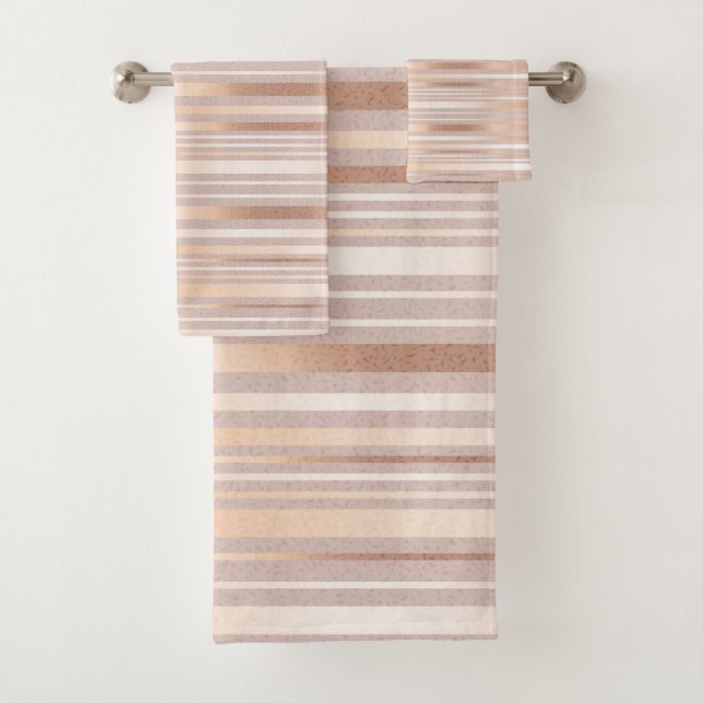 Conjunto De Toalhas Listras Douradas Rosa (Insitu)