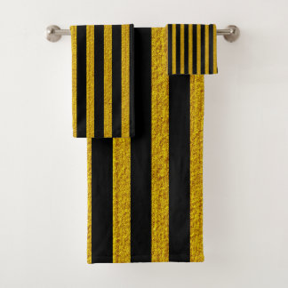 Conjunto De Toalhas Listras Douradas Texturizadas em Preto