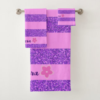 Conjunto De Toalhas Listras e Flores Púrpuras, Cor-de-Rosa, Crianças P