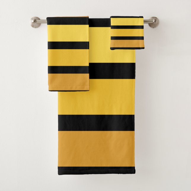 Conjunto De Toalhas Listras em Tons de Amarelo Dourado no Preto  (Insitu)