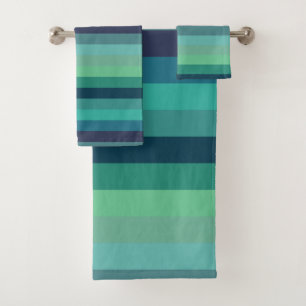 Conjunto De Toalhas Listras Horizontais Menta & Azul Marinho Retro