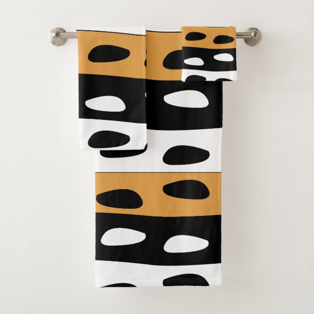 Conjunto De Toalhas Listras Laranja Preto Branco (Insitu)