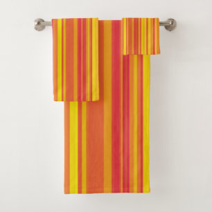 Conjunto De Toalhas Listras Laranja Vermelho Amarelo