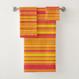 Conjunto De Toalhas Listras Laranja Vermelho Amarelo
