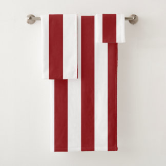 Conjunto De Toalhas Listras Largas Clássicas, Vermelho e Branco