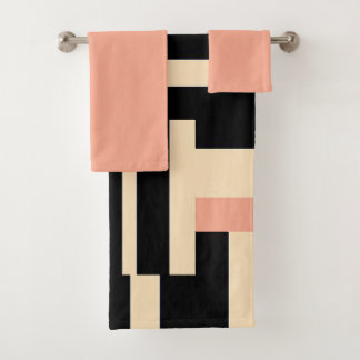 Conjunto De Toalhas Listras Largas Geo Pêssego Creme Preto