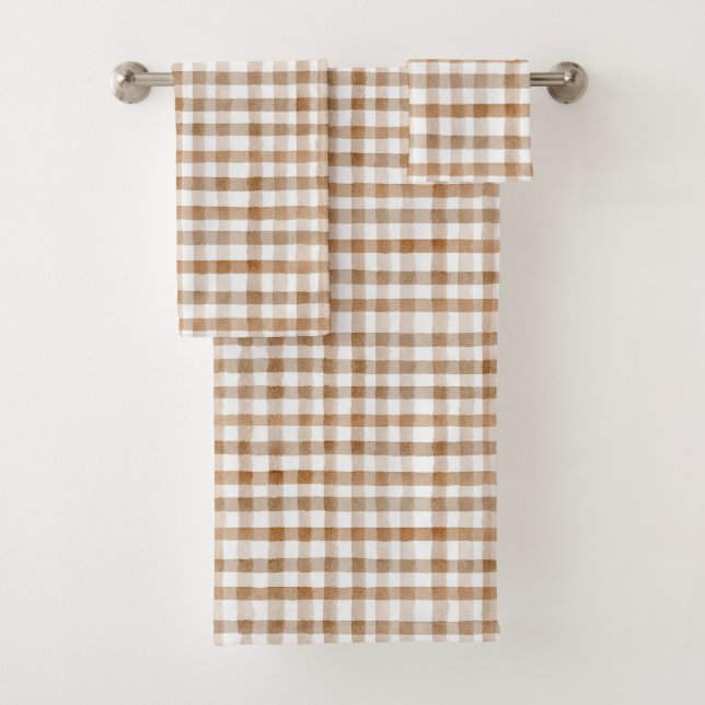 Conjunto De Toalhas Listras Marrons Creme Xadrez Bege (Insitu)