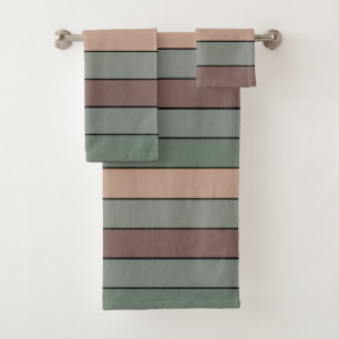 Conjunto De Toalhas Listras Marrons Verdes E Pretas Em Papel Aquarela