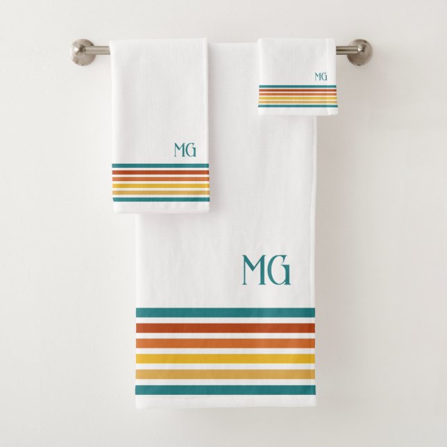 Conjunto De Toalhas Listras Minimalistas Monogramadas Retrô (Insitu)