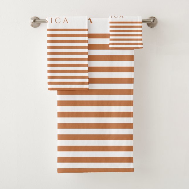 Conjunto De Toalhas Listras Modernas de Terracota Personalizadas (Insitu)
