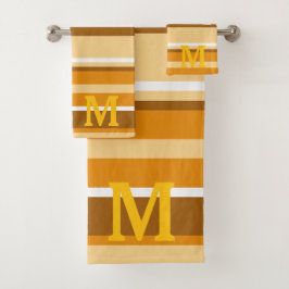 Conjunto De Toalhas listras monograma bege marrom e branco