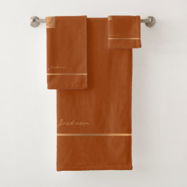 Conjunto De Toalhas Listras monogramadas elegantes em terracota chic m