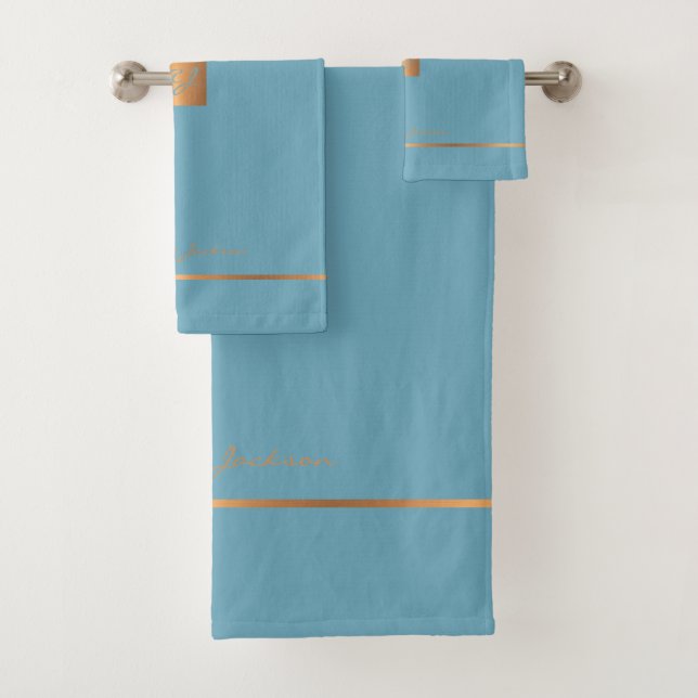 Conjunto De Toalhas Listras monogramadas modernas elegantes em azul e  (Insitu)