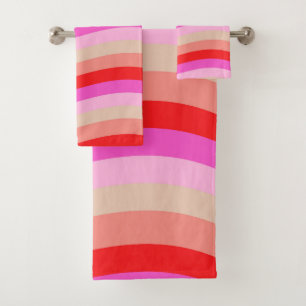 Conjunto De Toalhas Listras Onduladas Rosa e Vermelho Dia dos Namorado