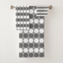 Conjunto De Toalhas Listras Pontilhadas Cinza Branco Modernas