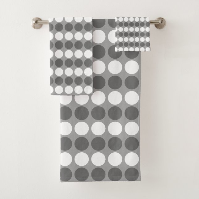 Conjunto De Toalhas Listras Pontilhadas Cinza Branco Modernas (Insitu)