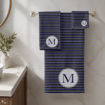 Listras Pretas Azuis Escuras Modernas Monogramadas