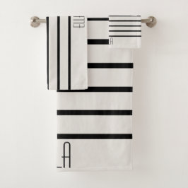 Conjunto De Toalhas Listras Pretas e Brancas Personalizadas