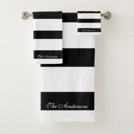 Conjunto De Toalhas Listras Pretas e Brancas Personalizadas Elegantes