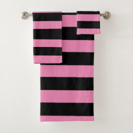Conjunto De Toalhas Listras pretas e rosa
