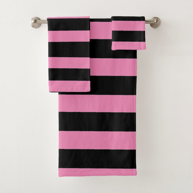 Conjunto De Toalhas Listras pretas e rosa (Insitu)
