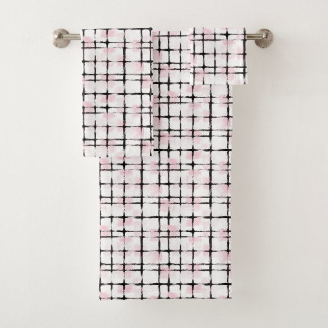 Conjunto De Toalhas Listras Pretas Rosa (Insitu)