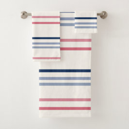 Conjunto De Toalhas Listras rosa, azul e branco