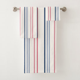 Conjunto De Toalhas Listras rosa, azul e branco