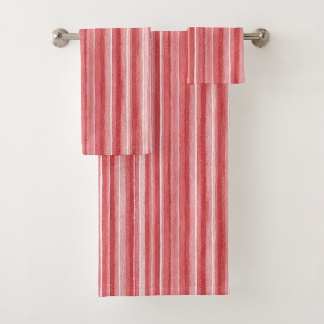 Conjunto De Toalhas Listras Rosa Bege Branco Vermelho (Insitu)