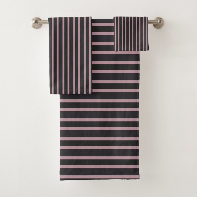 Conjunto De Toalhas Listras Rosa Claro e Cinza Trovão (Insitu)